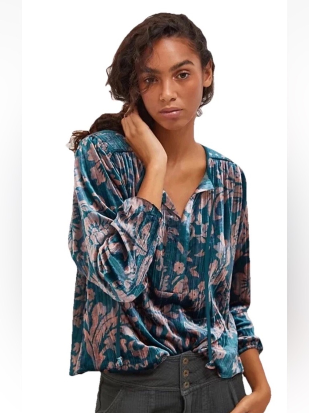 Anthropologie Faustine Velvet Peasant Blouse size S Whimsigoth Ethereal Witchy